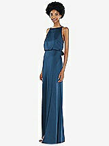 Side View Thumbnail - Dusk Blue High-Neck Low Tie-Back Maxi Dress with Adjustable Straps