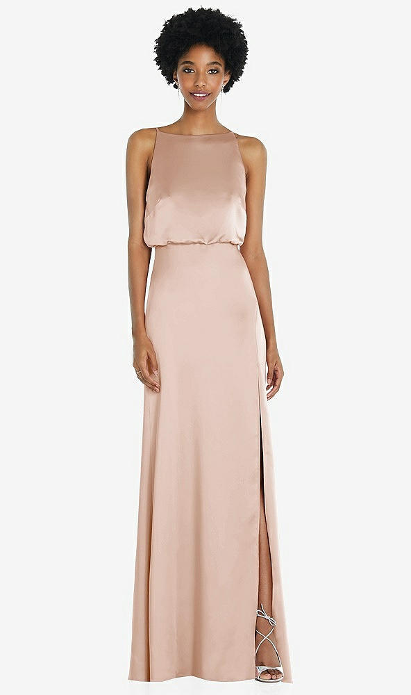 Back View - Cameo High-Neck Low Tie-Back Maxi Dress with Adjustable Straps