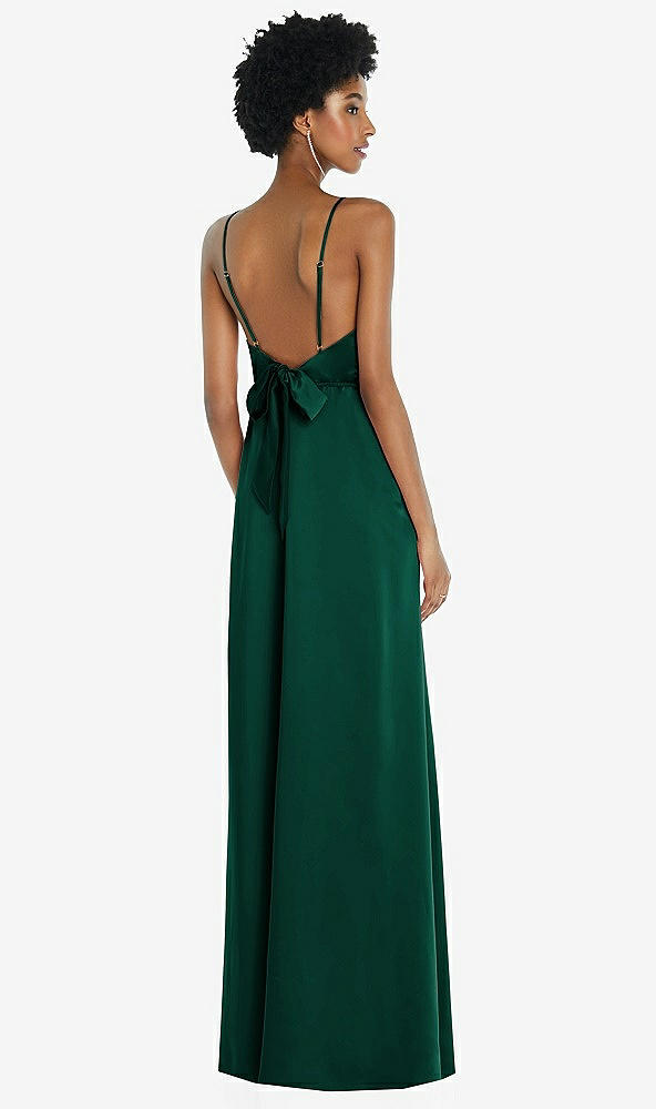 Front View - Hunter Green High-Neck Low Tie-Back Maxi Dress with Adjustable Straps