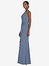 Side View Thumbnail - Larkspur Blue Halter Criss Cross Cutout Back Maxi Dress