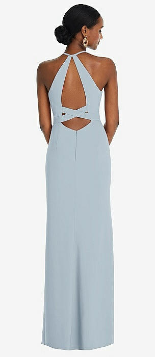 Criss-cross Cutout Back Maxi Bridesmaid Dress With Front Slit In Mist
