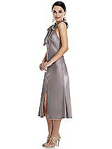 Side View Thumbnail - Cashmere Gray Scarf Tie Stand Collar Midi Bias Dress with Front Slit
