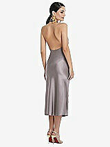 Rear View Thumbnail - Cashmere Gray Scarf Tie Stand Collar Midi Bias Dress with Front Slit