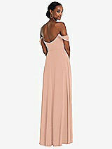 Rear View Thumbnail - Pale Peach Off-the-Shoulder Basque Neck Maxi Dress with Flounce Sleeves