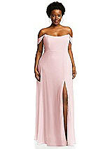 Alt View 1 Thumbnail - Ballet Pink Off-the-Shoulder Basque Neck Maxi Dress with Flounce Sleeves