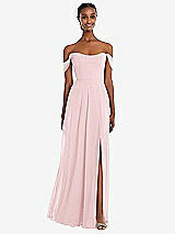 Front View Thumbnail - Ballet Pink Off-the-Shoulder Basque Neck Maxi Dress with Flounce Sleeves