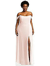 Alt View 1 Thumbnail - Blush Off-the-Shoulder Basque Neck Maxi Dress with Flounce Sleeves