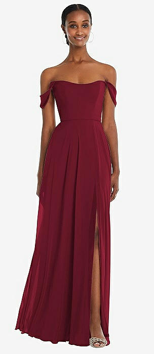 Burgundy off 2024 shoulder maxi dress