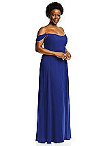 Alt View 2 Thumbnail - Cobalt Blue Off-the-Shoulder Basque Neck Maxi Dress with Flounce Sleeves