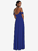 Rear View Thumbnail - Cobalt Blue Off-the-Shoulder Basque Neck Maxi Dress with Flounce Sleeves