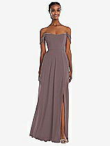 Front View Thumbnail - French Truffle Off-the-Shoulder Basque Neck Maxi Dress with Flounce Sleeves