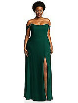 Alt View 1 Thumbnail - Hunter Green Off-the-Shoulder Basque Neck Maxi Dress with Flounce Sleeves