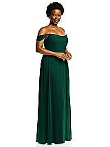 Alt View 2 Thumbnail - Hunter Green Off-the-Shoulder Basque Neck Maxi Dress with Flounce Sleeves