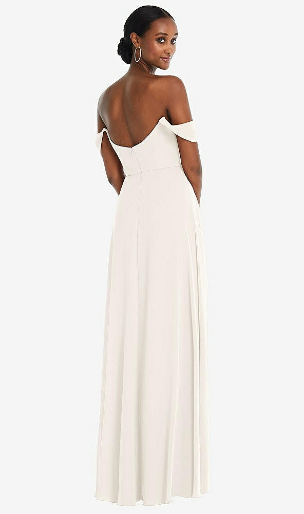 Back View - Ivory Off-the-Shoulder Basque Neck Maxi Dress with Flounce Sleeves