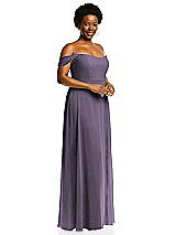 Alt View 2 Thumbnail - Lavender Off-the-Shoulder Basque Neck Maxi Dress with Flounce Sleeves