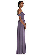 Side View Thumbnail - Lavender Off-the-Shoulder Basque Neck Maxi Dress with Flounce Sleeves