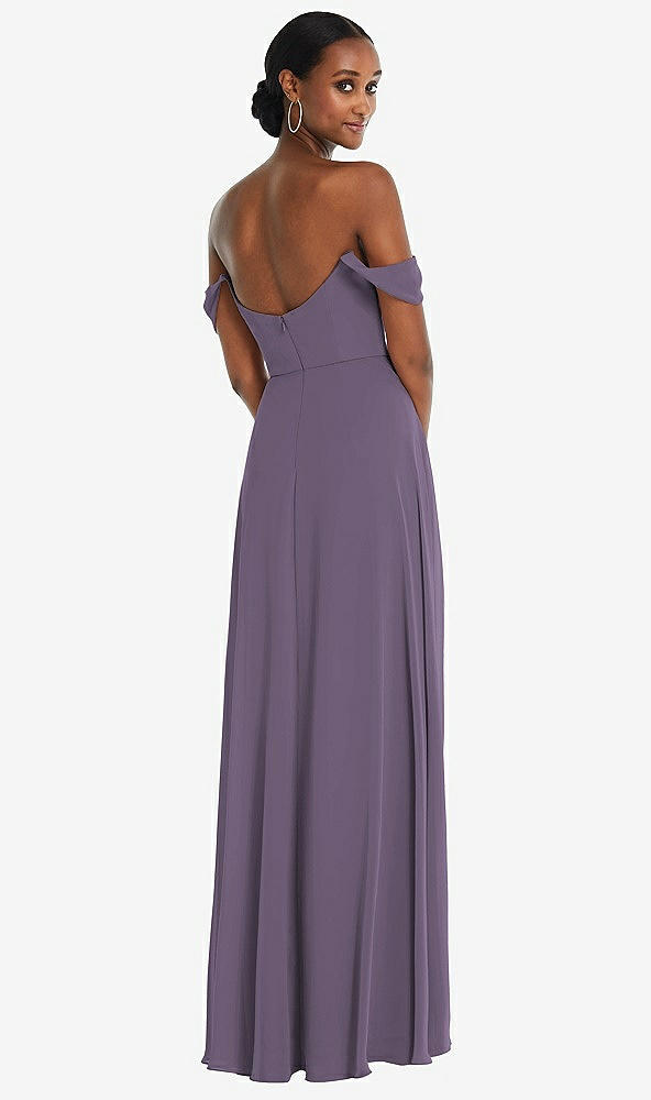 Back View - Lavender Off-the-Shoulder Basque Neck Maxi Dress with Flounce Sleeves