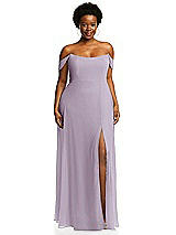 Alt View 1 Thumbnail - Lilac Haze Off-the-Shoulder Basque Neck Maxi Dress with Flounce Sleeves