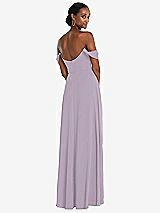 Rear View Thumbnail - Lilac Haze Off-the-Shoulder Basque Neck Maxi Dress with Flounce Sleeves