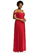 Alt View 2 Thumbnail - Parisian Red Off-the-Shoulder Basque Neck Maxi Dress with Flounce Sleeves