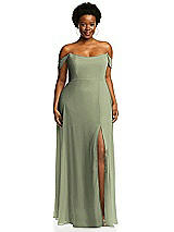 Alt View 1 Thumbnail - Sage Off-the-Shoulder Basque Neck Maxi Dress with Flounce Sleeves