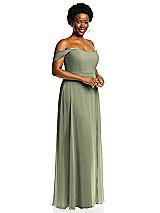 Alt View 2 Thumbnail - Sage Off-the-Shoulder Basque Neck Maxi Dress with Flounce Sleeves