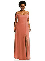 Alt View 1 Thumbnail - Terracotta Copper Off-the-Shoulder Basque Neck Maxi Dress with Flounce Sleeves