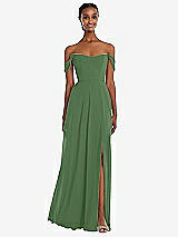 Front View Thumbnail - Vineyard Green Off-the-Shoulder Basque Neck Maxi Dress with Flounce Sleeves
