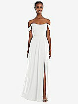 Front View Thumbnail - White Off-the-Shoulder Basque Neck Maxi Dress with Flounce Sleeves