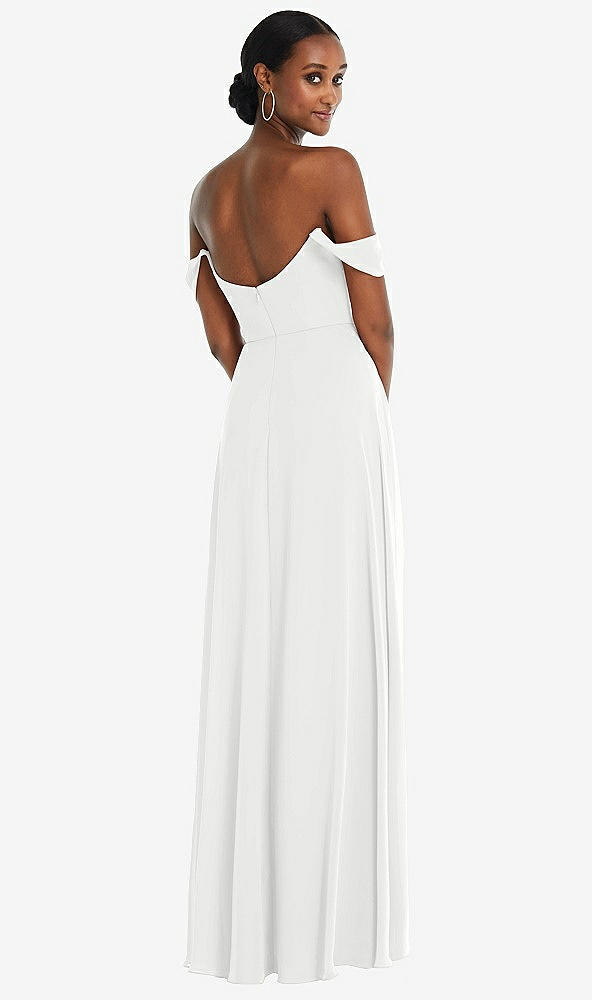 Back View - White Off-the-Shoulder Basque Neck Maxi Dress with Flounce Sleeves