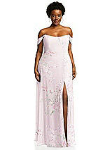 Alt View 1 Thumbnail - Watercolor Print Off-the-Shoulder Basque Neck Maxi Dress with Flounce Sleeves