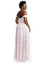 Alt View 3 Thumbnail - Watercolor Print Off-the-Shoulder Basque Neck Maxi Dress with Flounce Sleeves