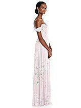 Side View Thumbnail - Watercolor Print Off-the-Shoulder Basque Neck Maxi Dress with Flounce Sleeves