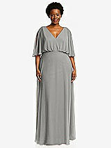 Front View Thumbnail - Chelsea Gray V-Neck Split Sleeve Blouson Bodice Maxi Dress
