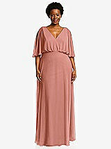 Front View Thumbnail - Desert Rose V-Neck Split Sleeve Blouson Bodice Maxi Dress
