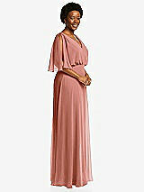 Side View Thumbnail - Desert Rose V-Neck Split Sleeve Blouson Bodice Maxi Dress