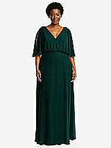 Front View Thumbnail - Evergreen V-Neck Split Sleeve Blouson Bodice Maxi Dress