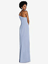 Rear View Thumbnail - Sky Blue Asymmetrical Off-the-Shoulder Cuff Trumpet Gown With Front Slit