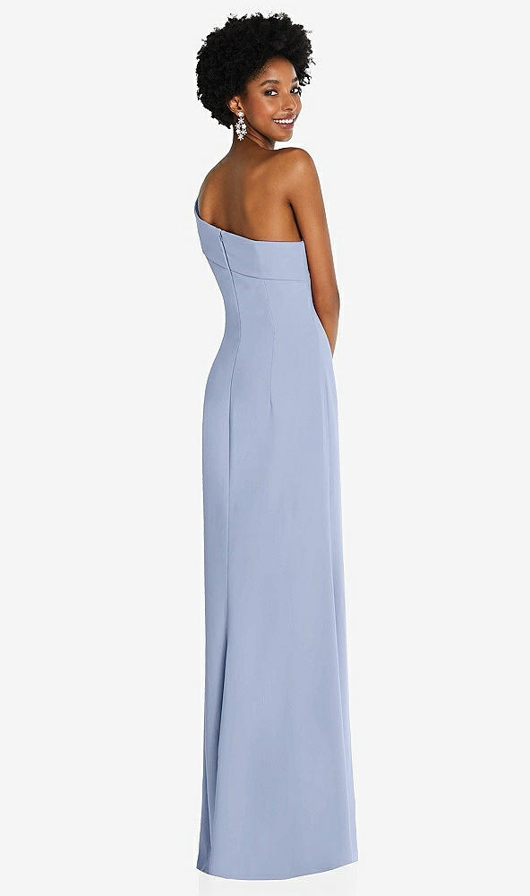 Back View - Sky Blue Asymmetrical Off-the-Shoulder Cuff Trumpet Gown With Front Slit