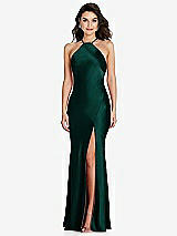 Front View Thumbnail - Evergreen Halter Convertible Strap Bias Slip Dress With Front Slit