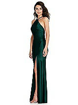 Side View Thumbnail - Evergreen Halter Convertible Strap Bias Slip Dress With Front Slit