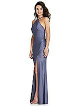 Side View Thumbnail - French Blue Halter Convertible Strap Bias Slip Dress With Front Slit