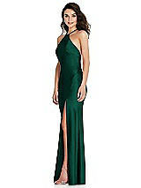 Side View Thumbnail - Hunter Green Halter Convertible Strap Bias Slip Dress With Front Slit
