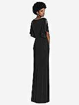 Rear View Thumbnail - Black Faux Wrap Split Sleeve Maxi Dress with Cascade Skirt