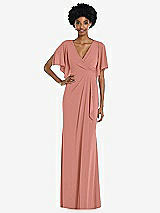 Front View Thumbnail - Desert Rose Faux Wrap Split Sleeve Maxi Dress with Cascade Skirt