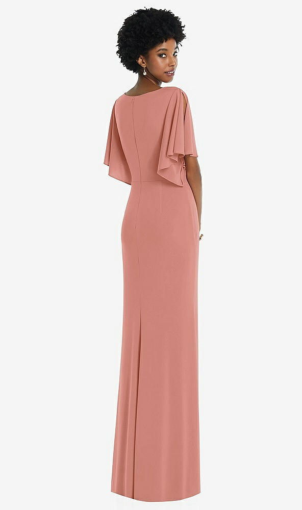 Back View - Desert Rose Faux Wrap Split Sleeve Maxi Dress with Cascade Skirt