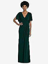 Front View Thumbnail - Evergreen Faux Wrap Split Sleeve Maxi Dress with Cascade Skirt