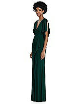 Side View Thumbnail - Evergreen Faux Wrap Split Sleeve Maxi Dress with Cascade Skirt