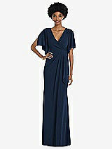 Front View Thumbnail - Midnight Navy Faux Wrap Split Sleeve Maxi Dress with Cascade Skirt