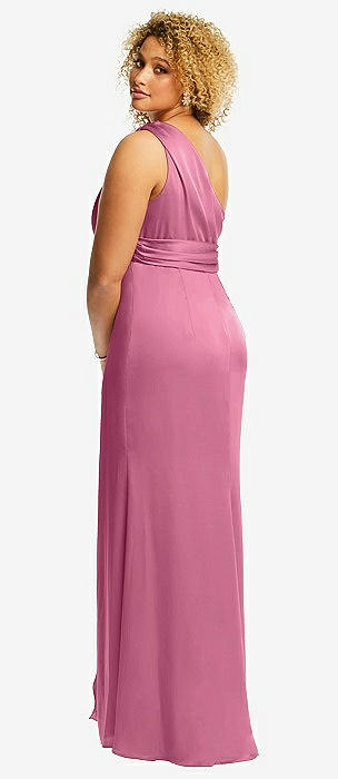 Draped Chiffon Grecian Column Bridesmaid Dress With Convertible Straps In  Orchid Pink